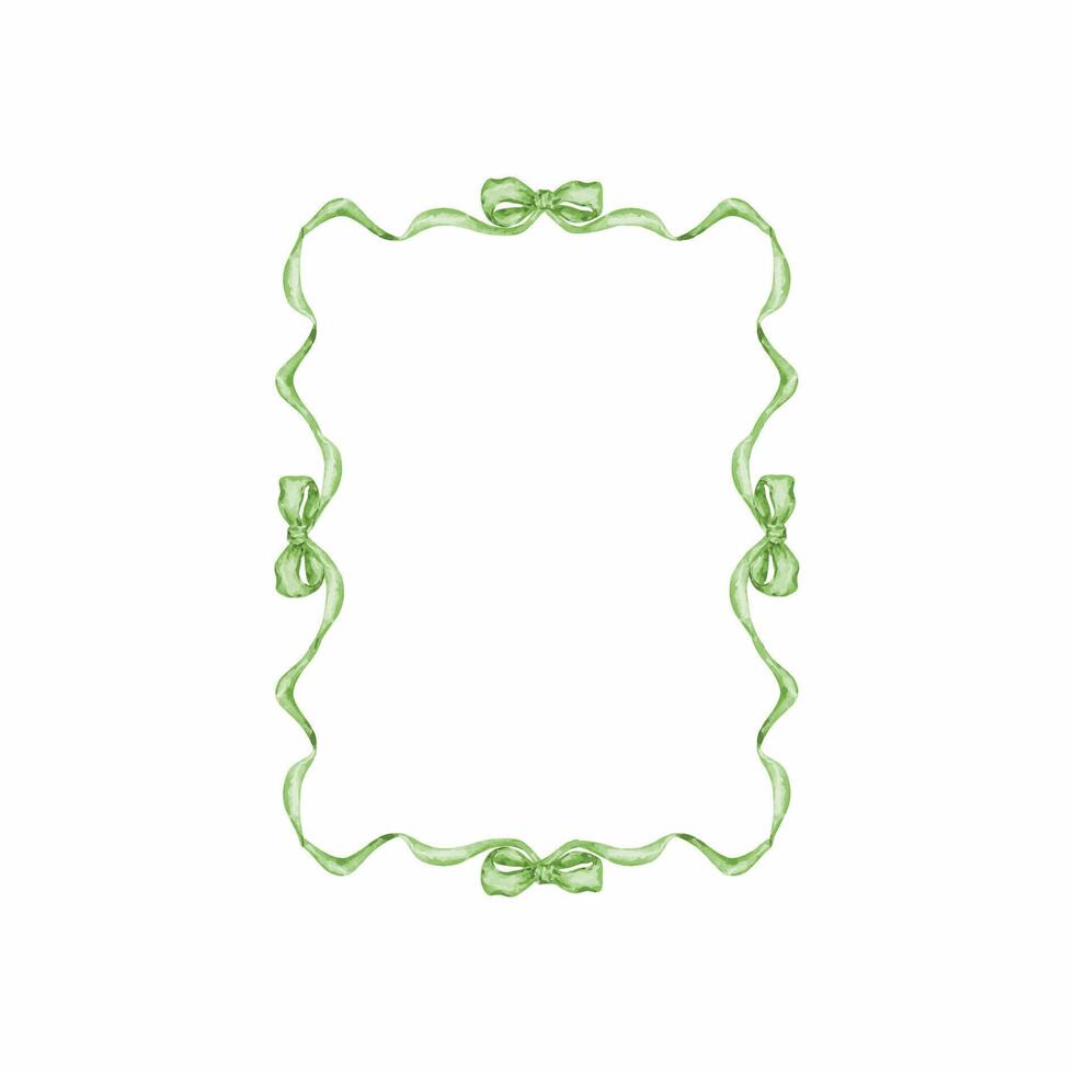 Green frame of watercolor ribbon and bow vector