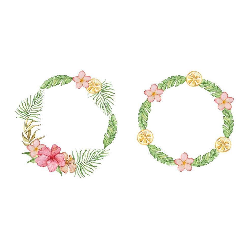 Watercolor tropical frames set with flowers and leaves vector