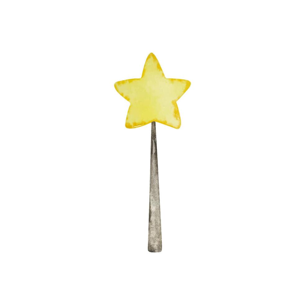 Watercolor cute magic wand with gold star, fairy tale vector