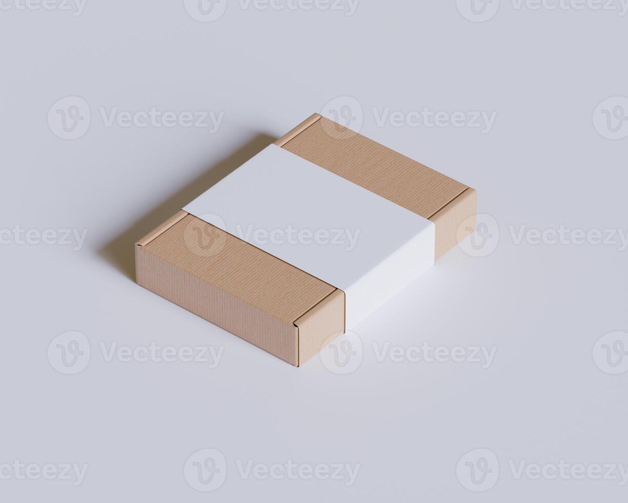 Brown cardboard boxes with a label white color isolated on gray background photo