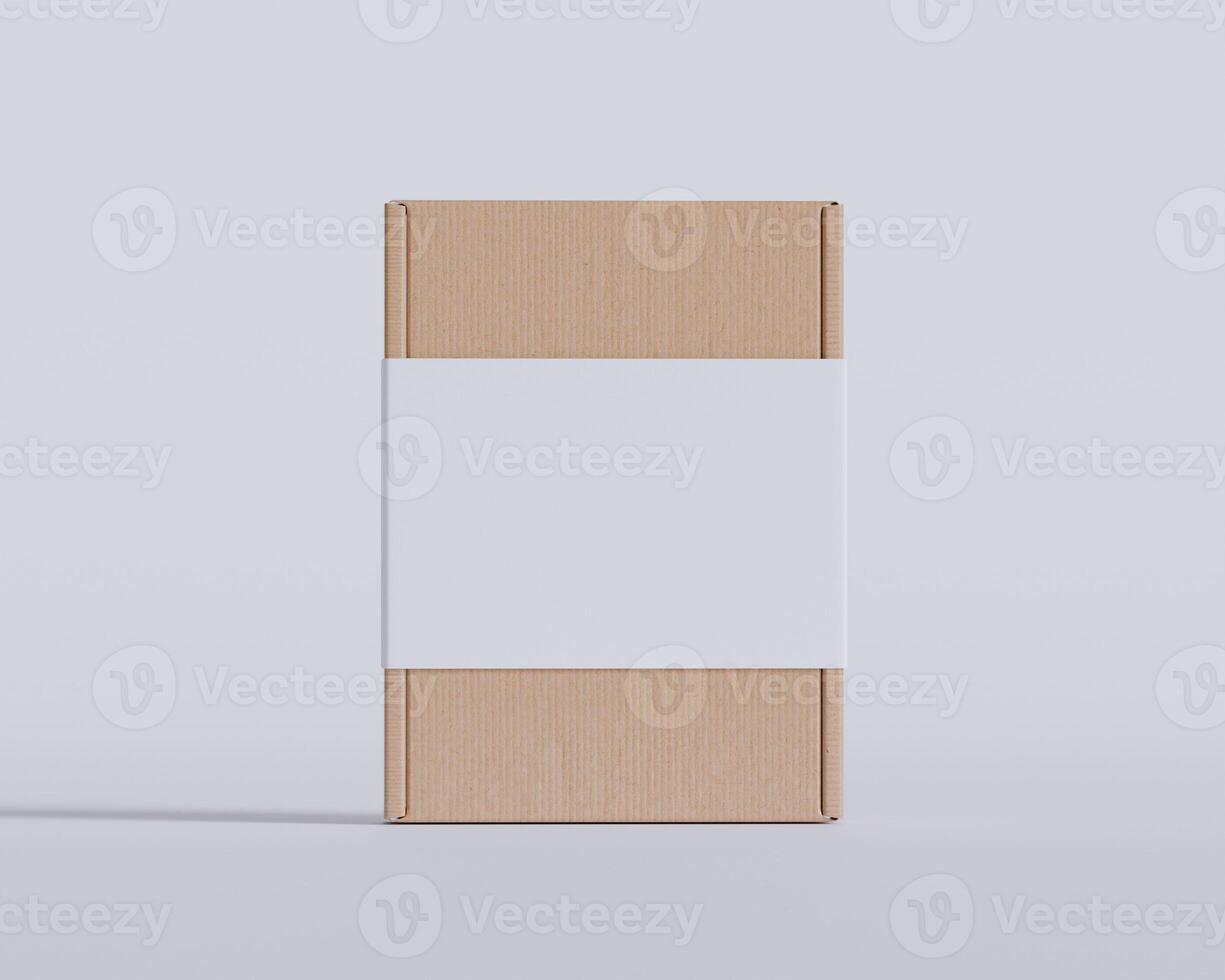 Brown cardboard boxes with a label white color isolated on gray background photo