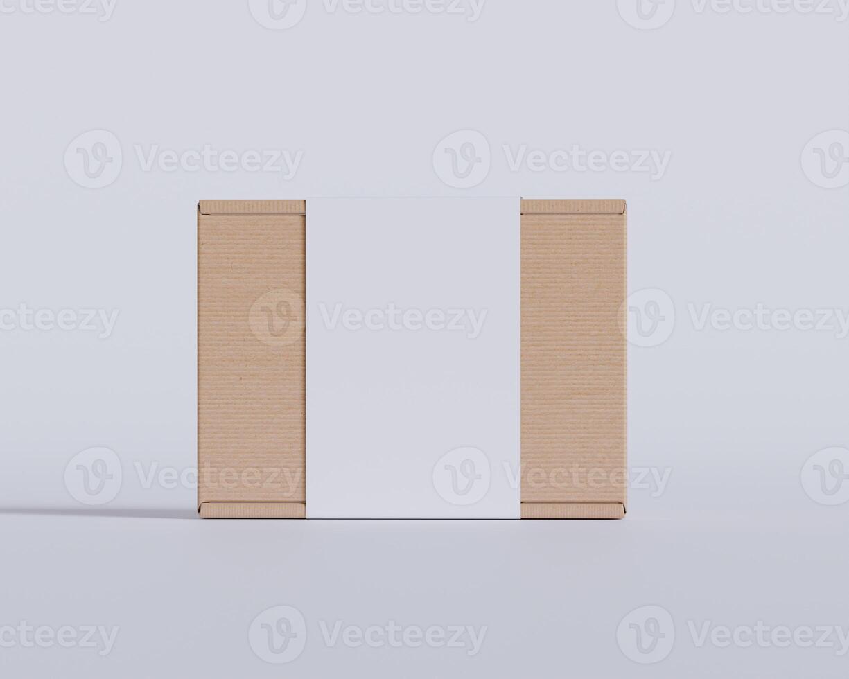 Brown cardboard boxes with a label white color isolated on gray background photo