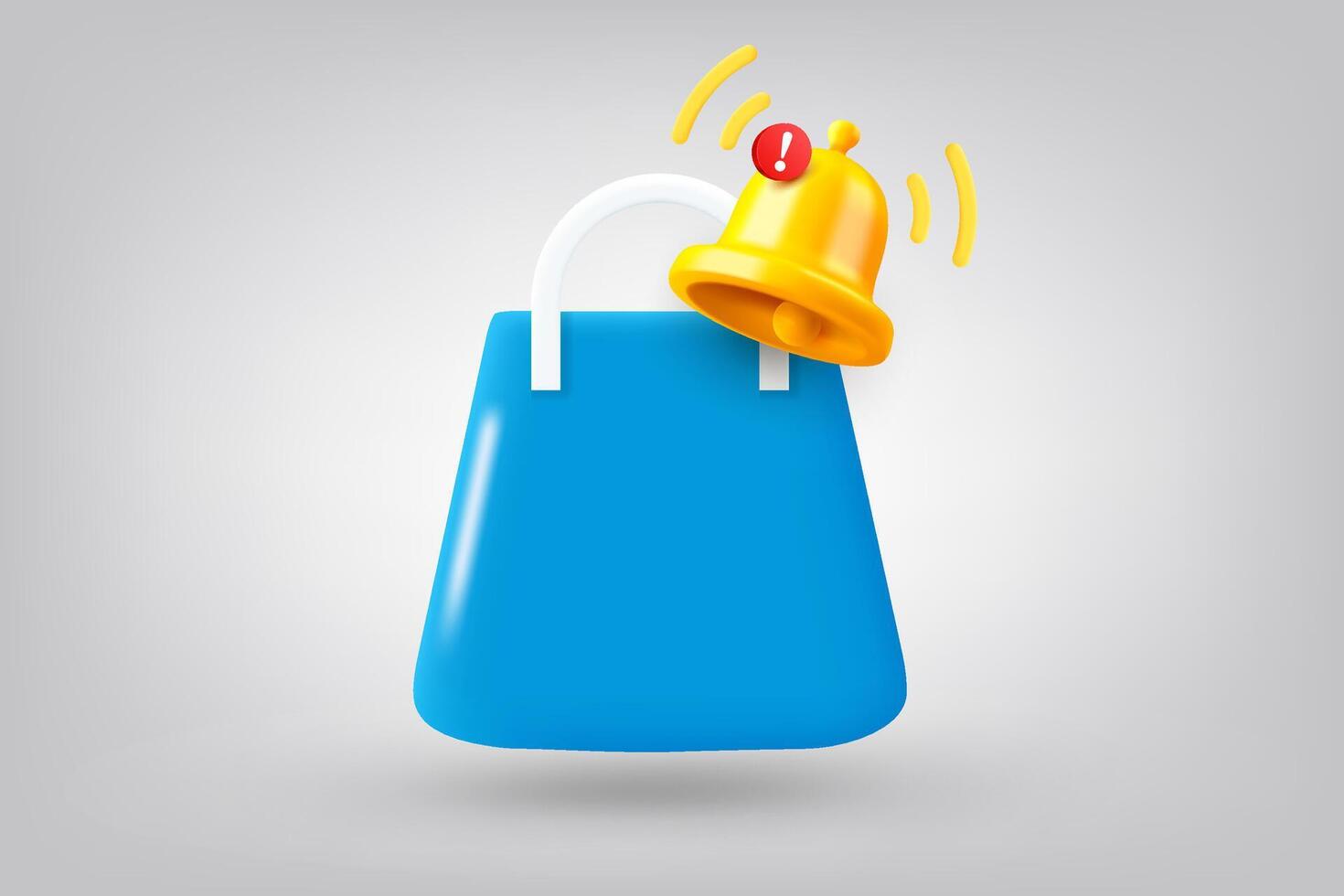 Shopping bag with notification bell. 3d illustration vector