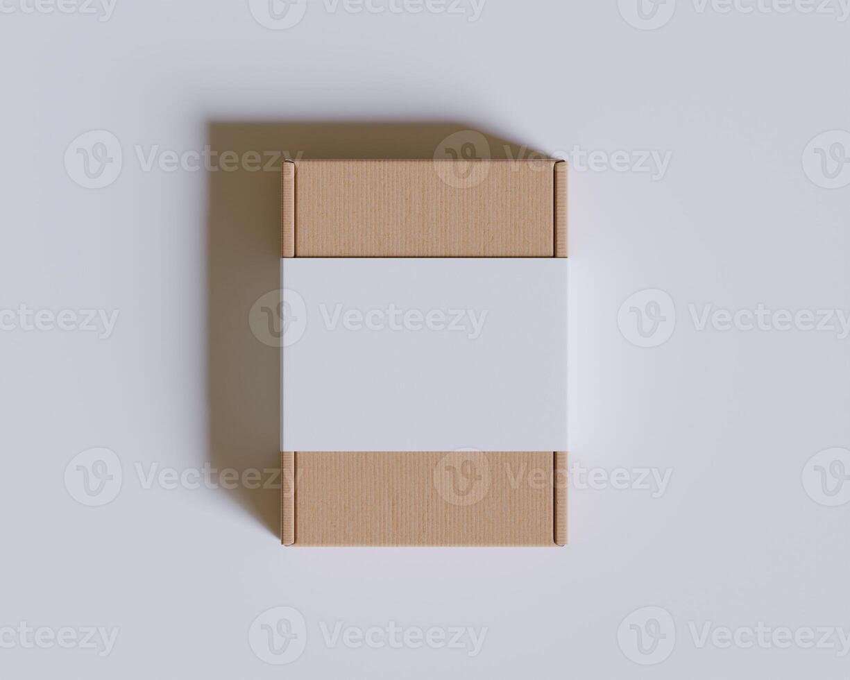 Brown cardboard boxes with a label white color isolated on gray background photo