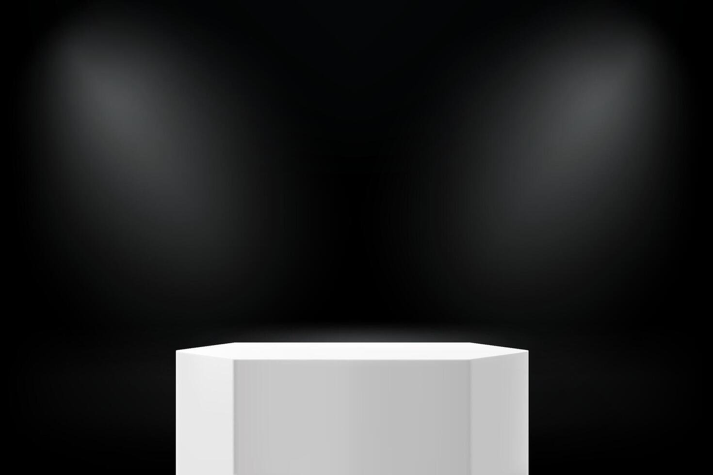 Dark studio with white podium and projectors. 3d illustration vector