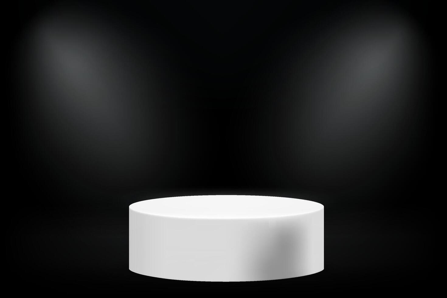 Dark studio with cylindrical podium and projectors. 3d illustration vector