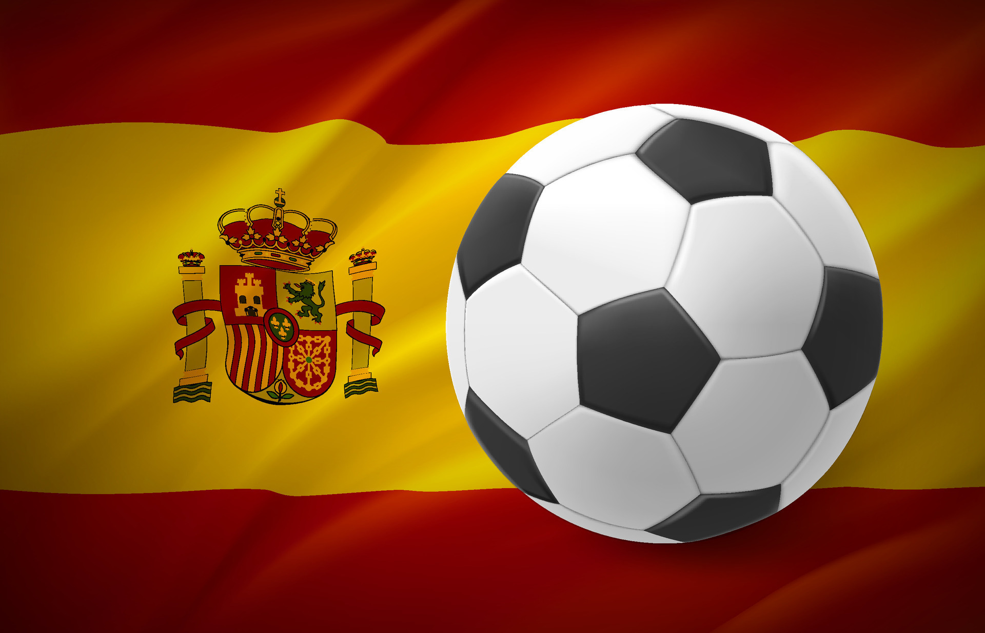 Flag of Spain with soccer ball. National football team concept. 3d
