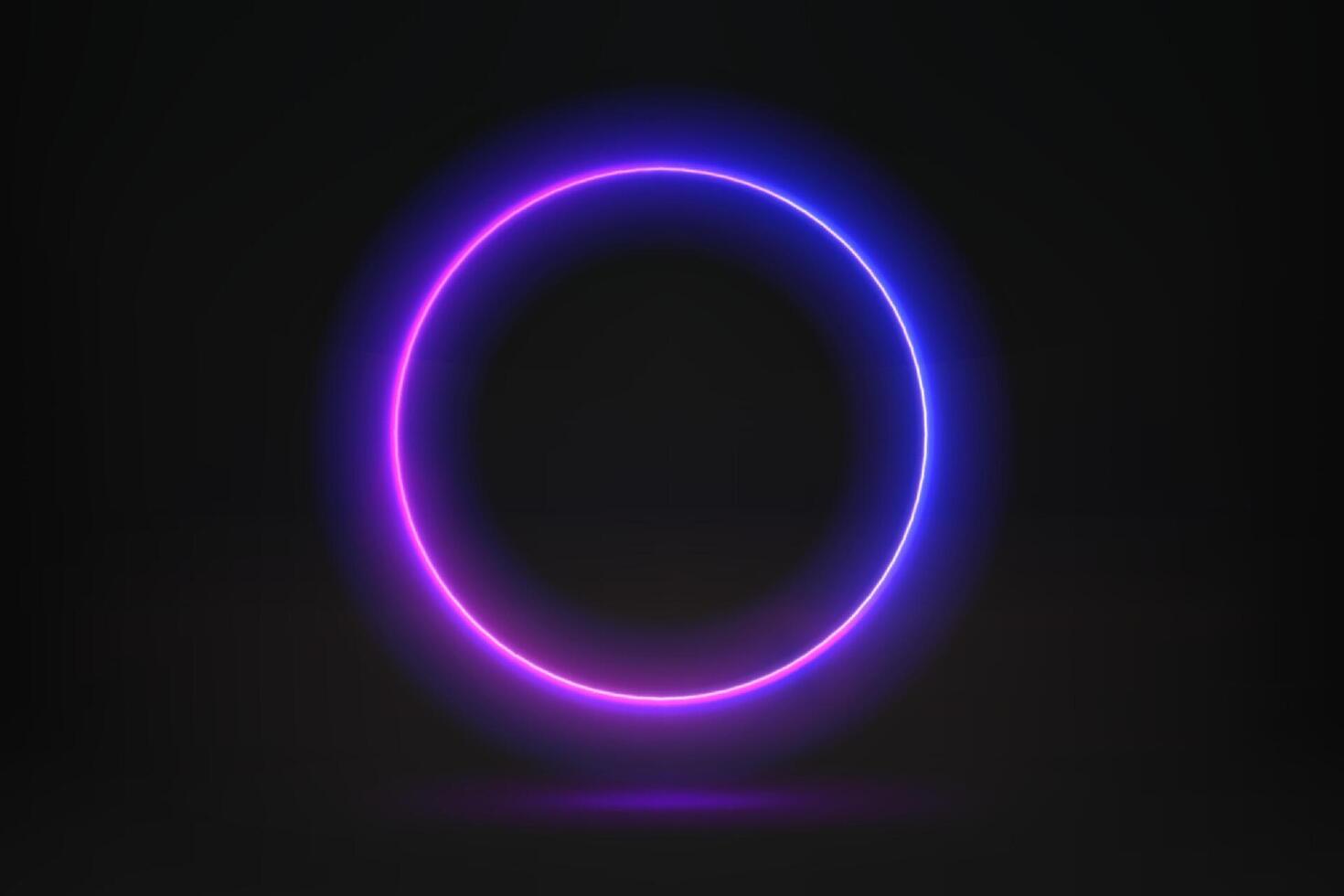 Abstract studio with violet glowing circle frame. 3d illustration with neon effect vector