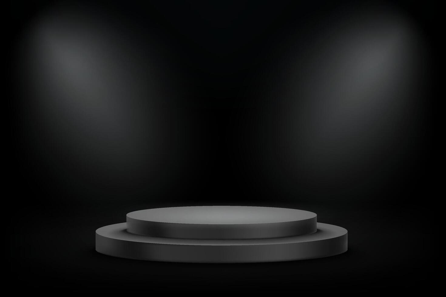 Black studio with projectors and podium. 3d mockup vector