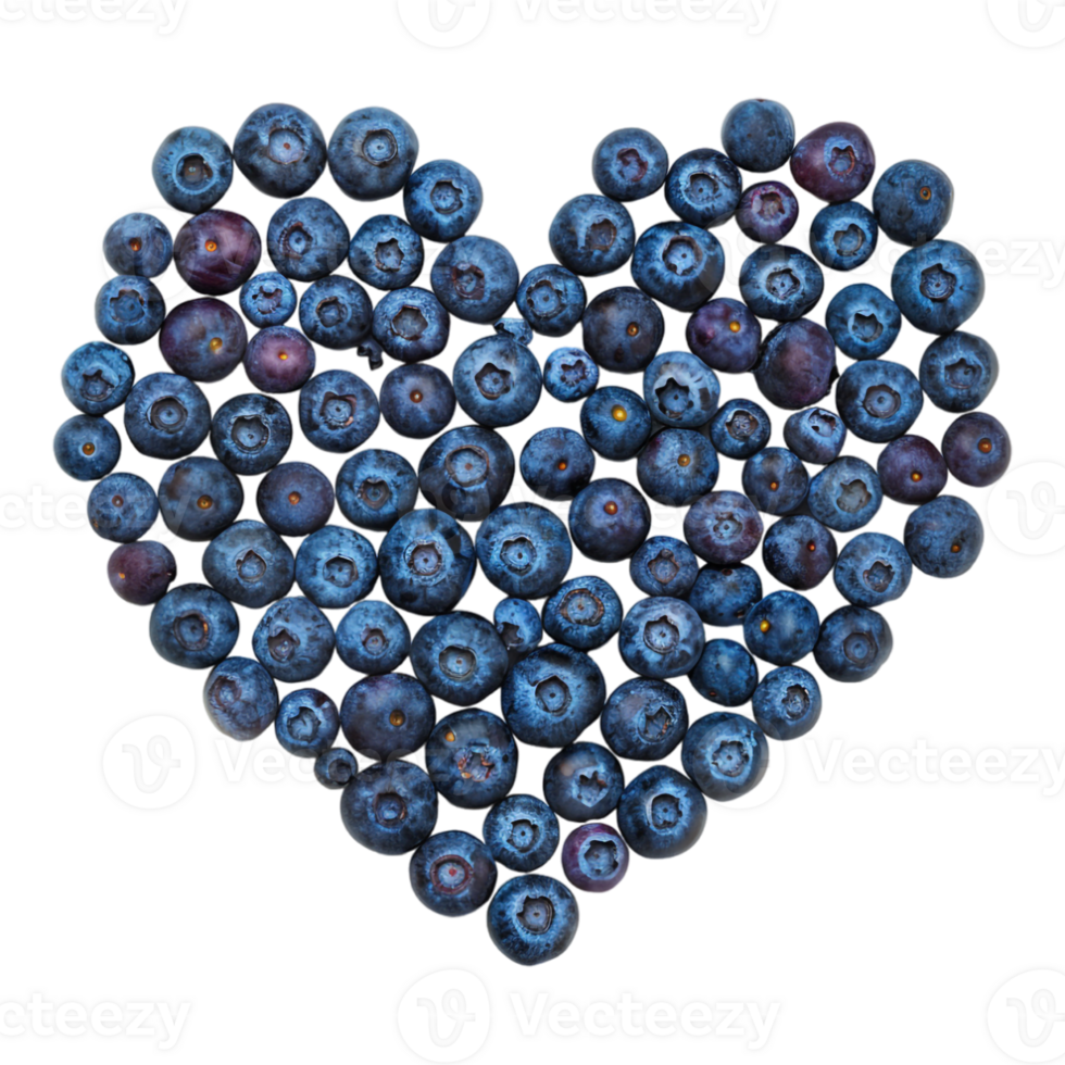 Love Heart made with Blue Berries for Valentine Day on Transparent Background png