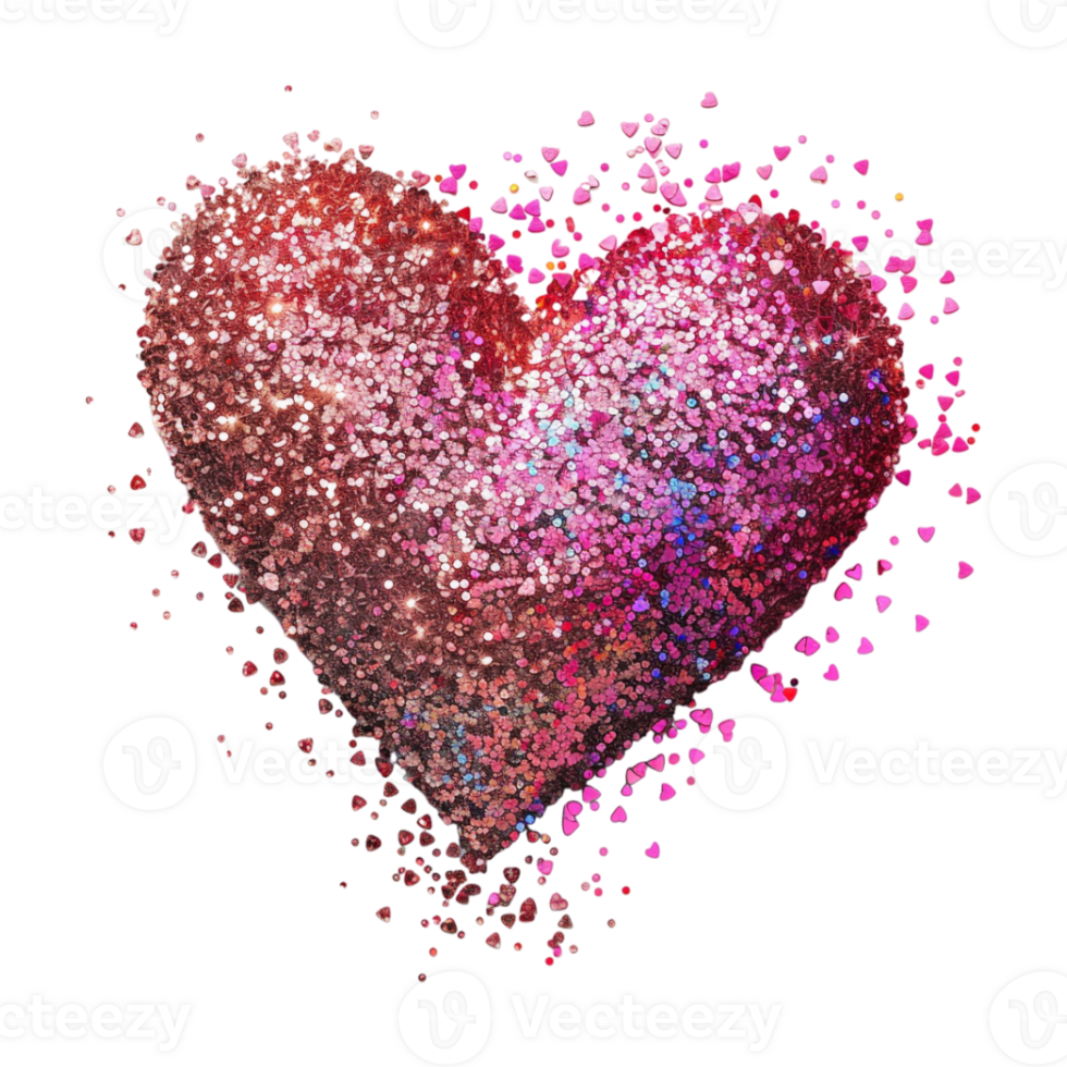 Love Glitter Heart for Valentine Day on Transparent Background png
