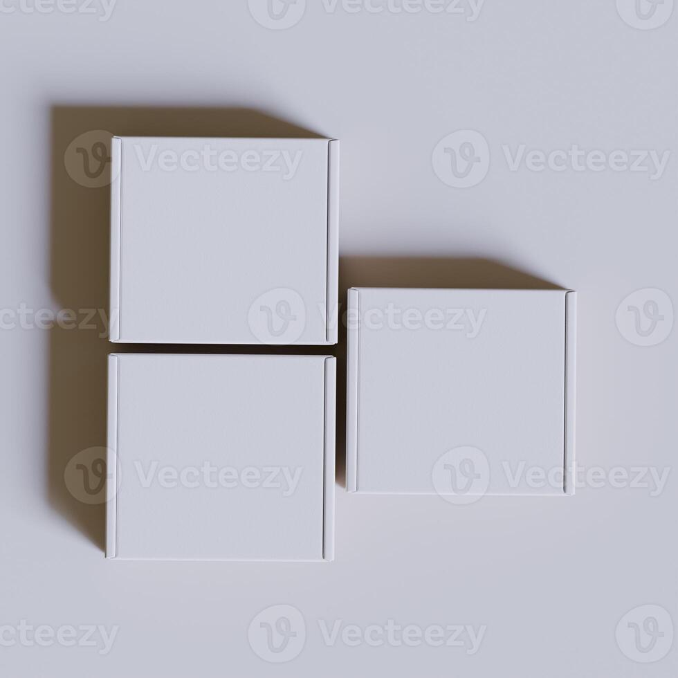 Empty cardboard Box white color 3D rendering illustration on gray background photo