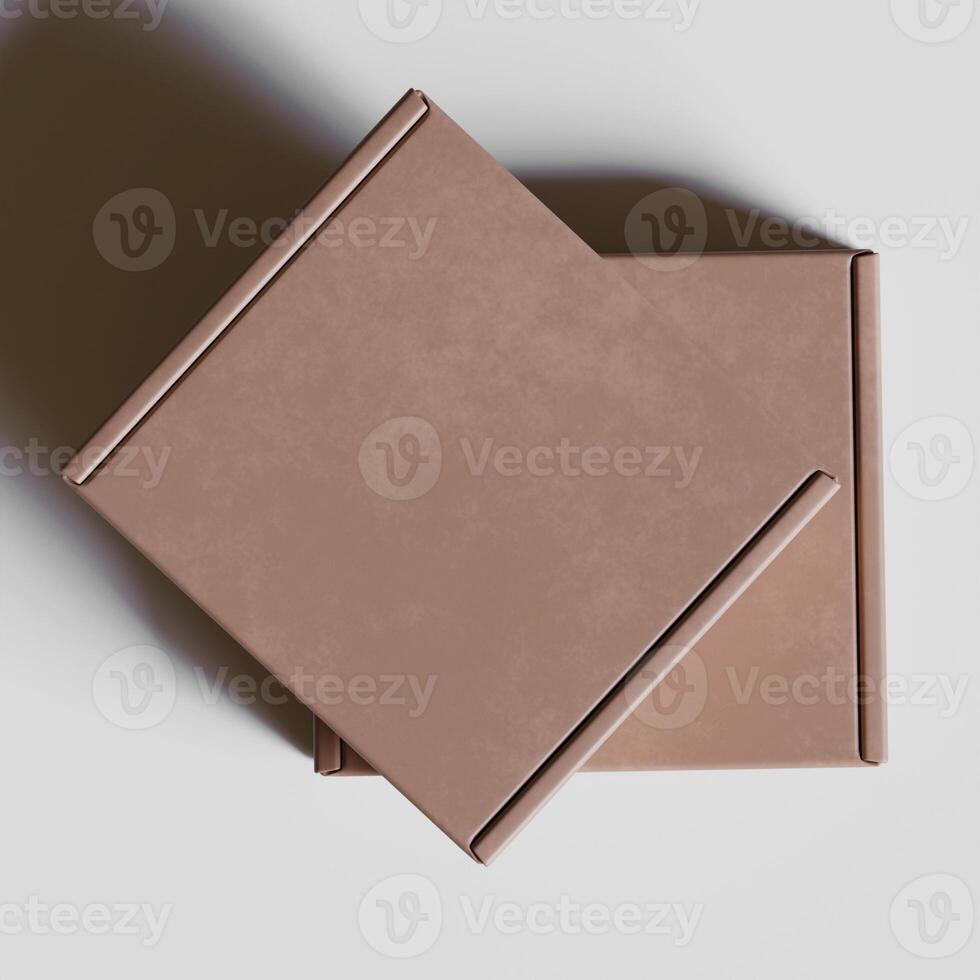 Empty cardboard Box brown color 3D rendering illustration on gray background photo