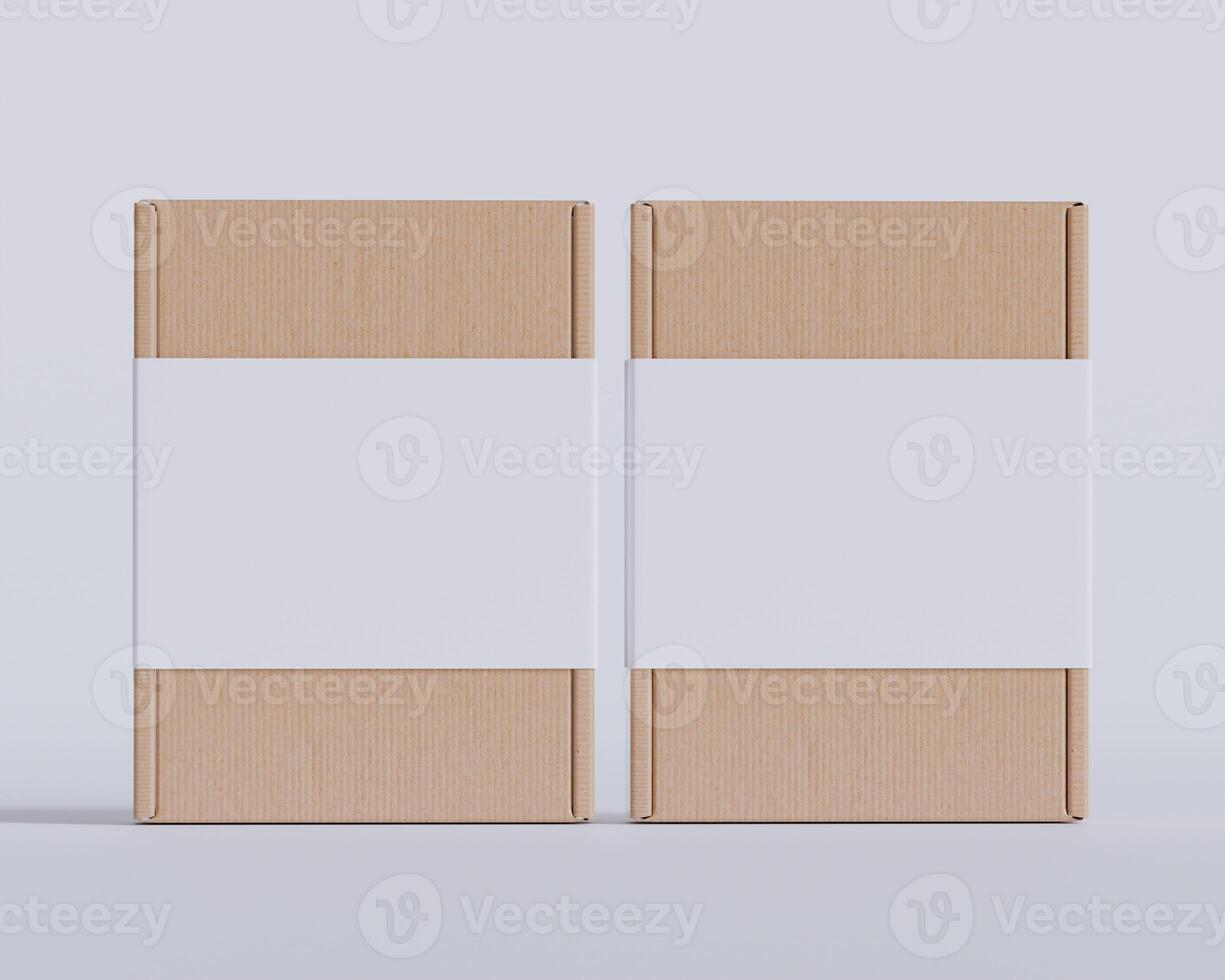 Brown cardboard boxes with a label white color isolated on gray background photo