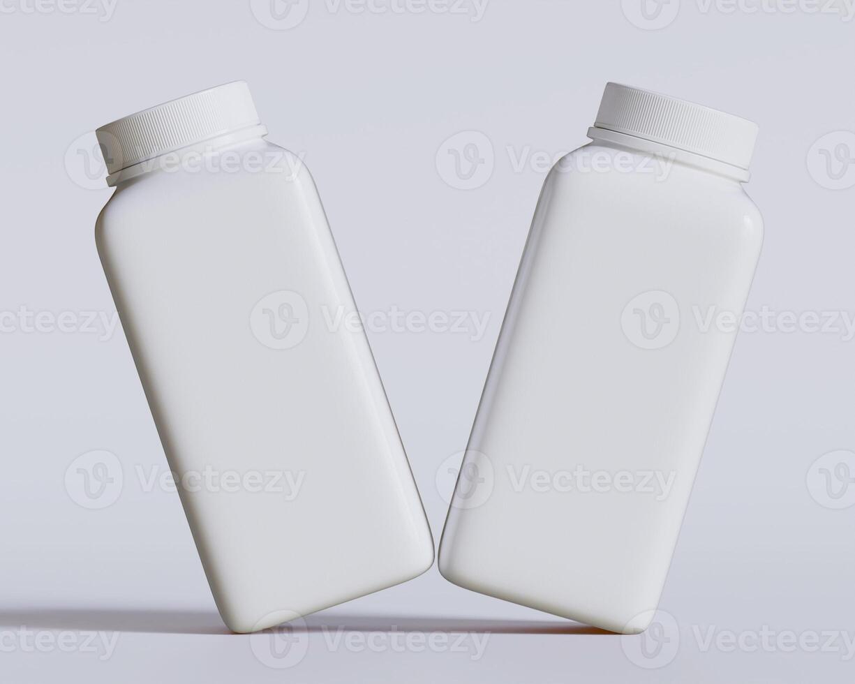 Empty square bottle white color on gray background 3D render illustration photo