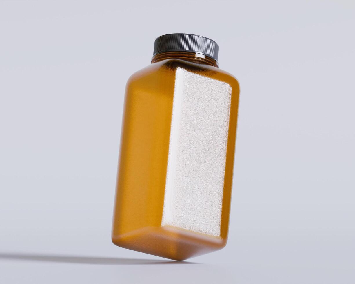 Square bottle brown color and black cap on gray background photo