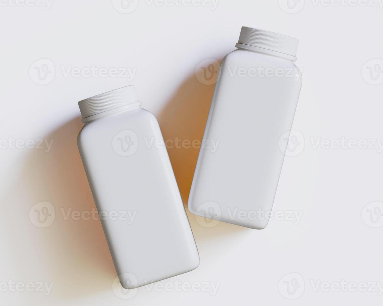 Empty square bottle white color on gray background 3D render illustration photo
