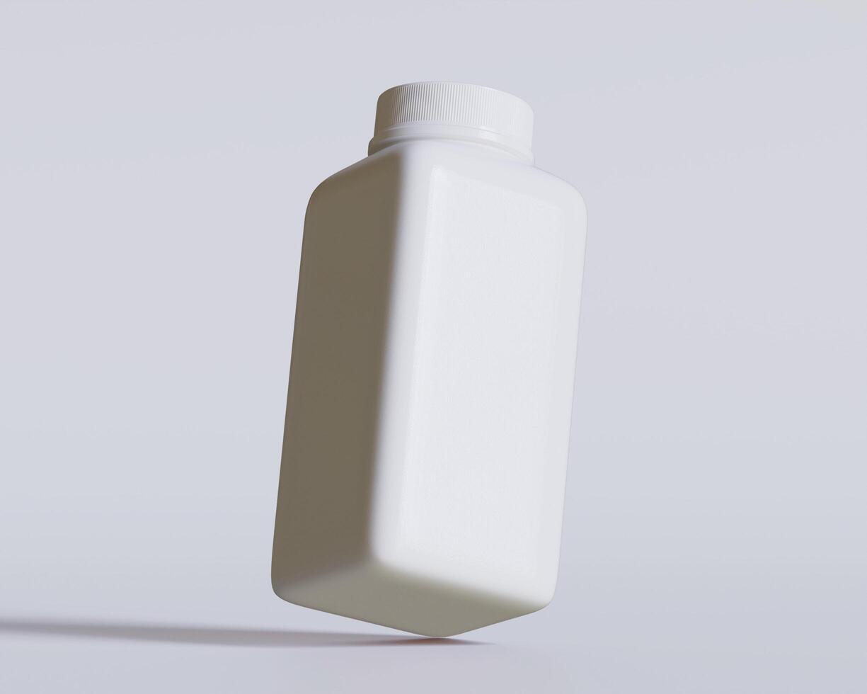Empty square bottle white color on gray background 3D render illustration photo