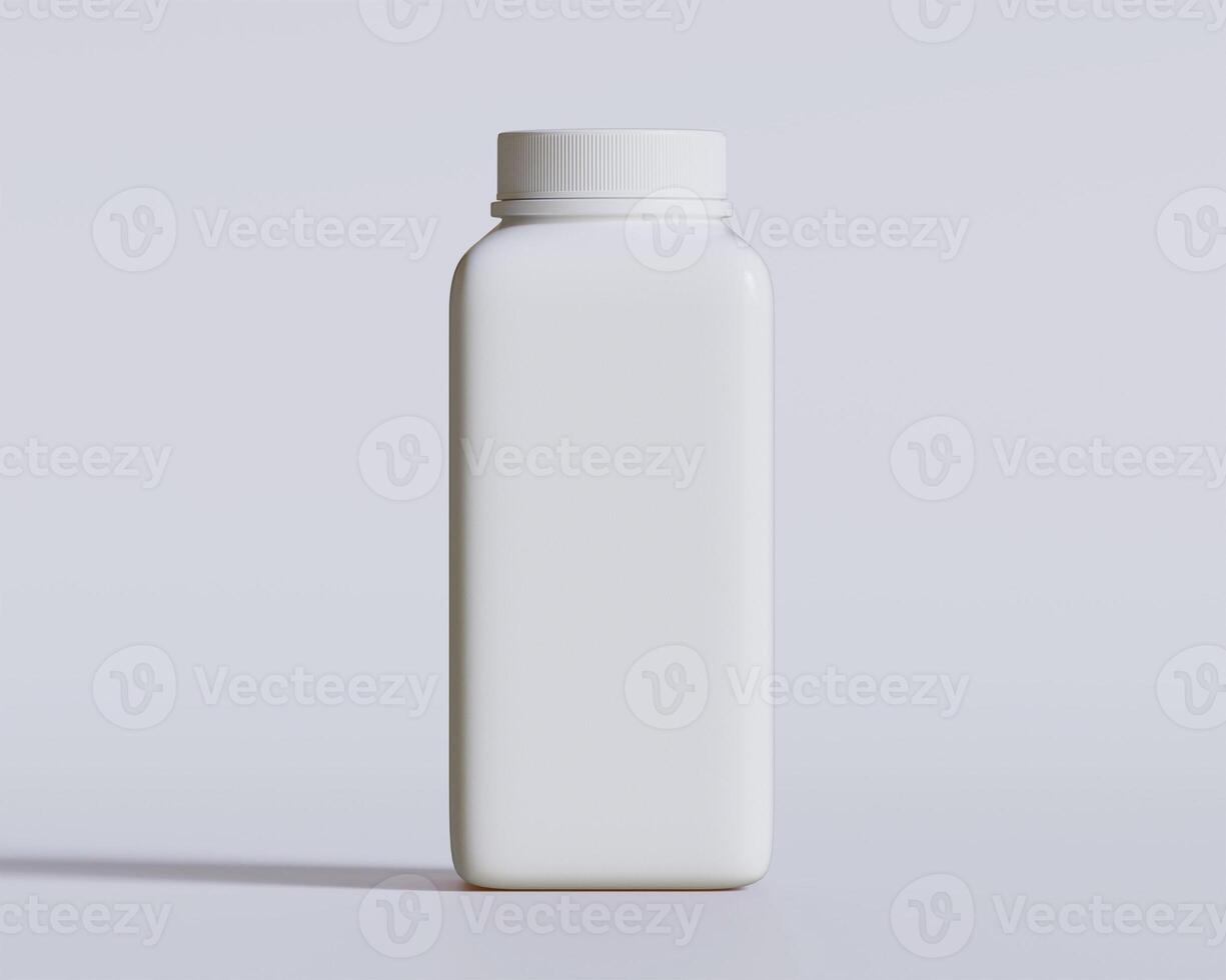 Empty square bottle white color on gray background 3D render illustration photo