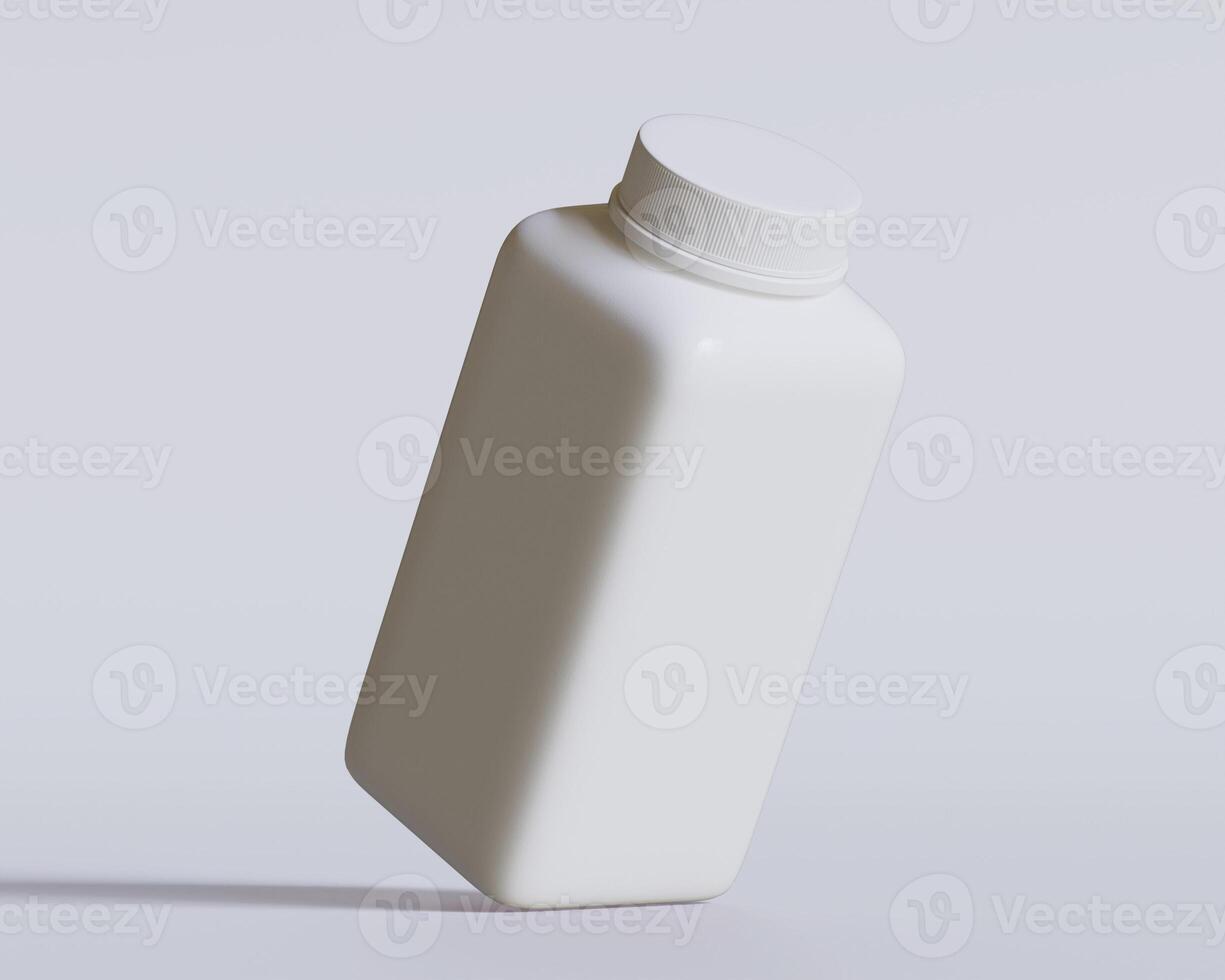Empty square bottle white color on gray background 3D render illustration photo