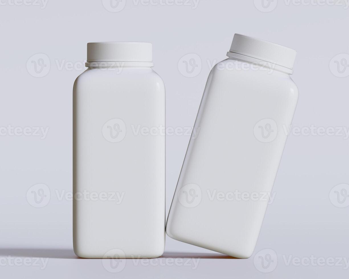 Empty square bottle white color on gray background 3D render illustration photo