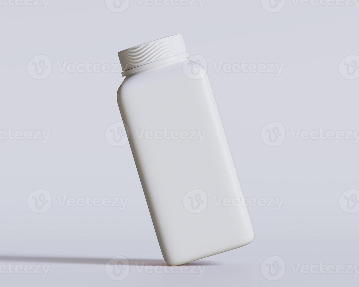 Empty square bottle white color on gray background 3D render illustration photo