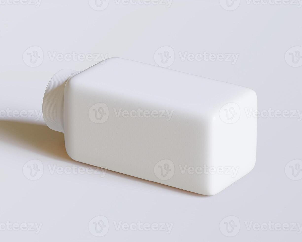 Empty square bottle white color on gray background 3D render illustration photo