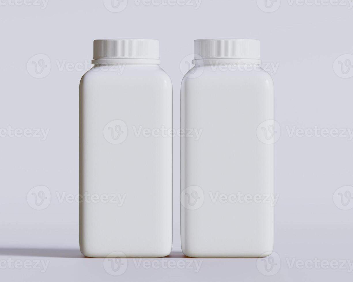 Empty square bottle white color on gray background 3D render illustration photo