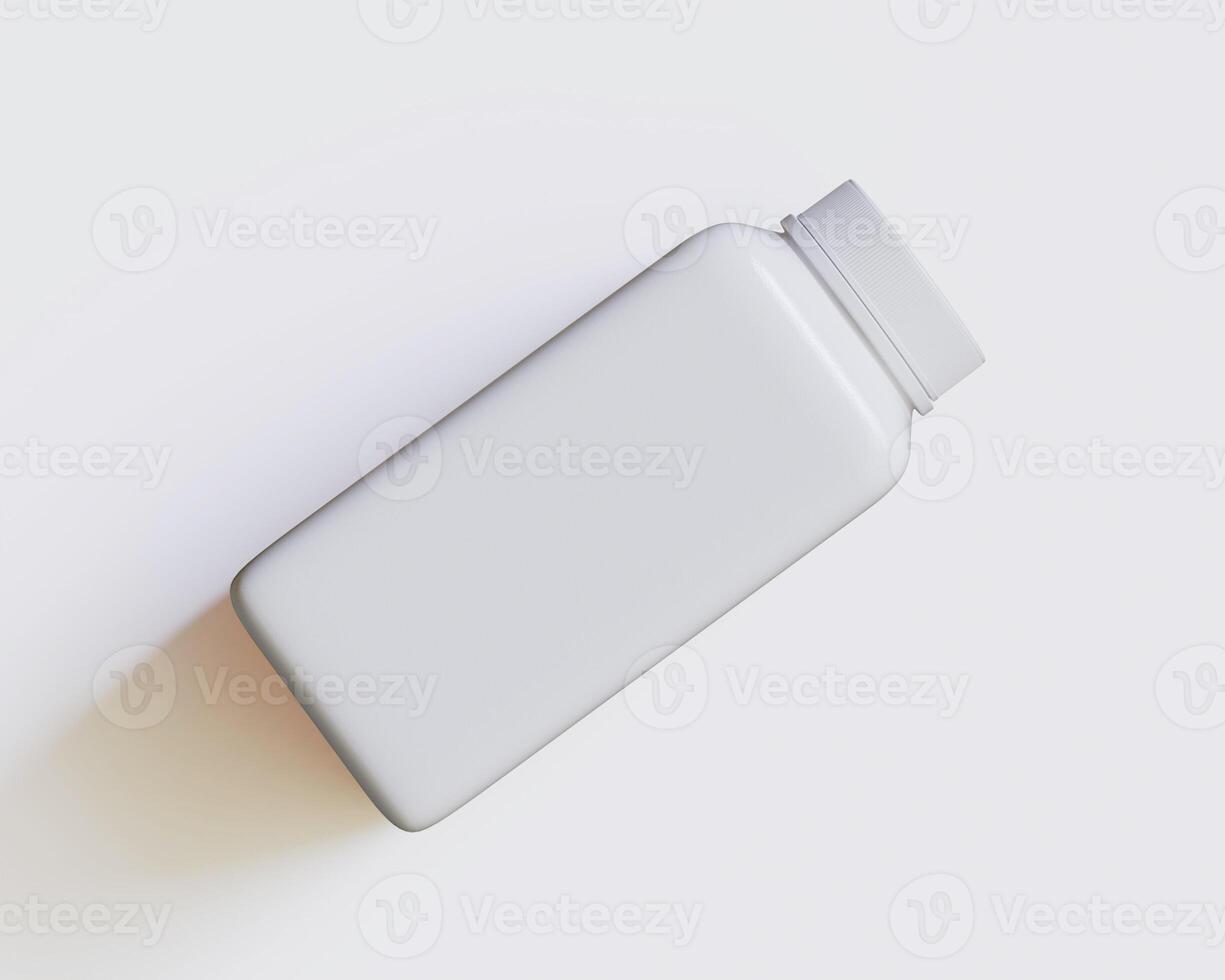 Empty square bottle white color on gray background 3D render illustration photo