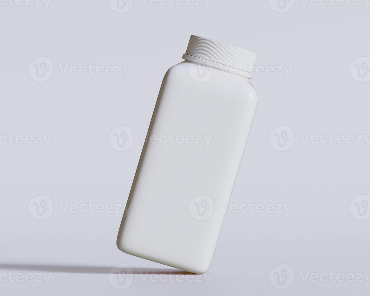 Empty square bottle white color on gray background 3D render illustration photo