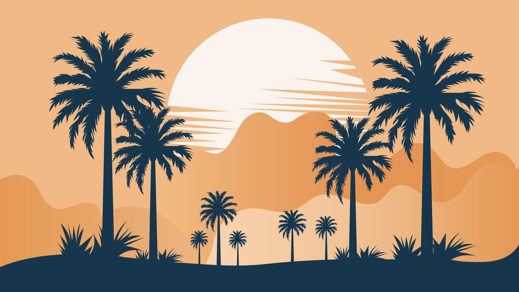Palm tree silhouettes on sunset background. illustration for your design vector