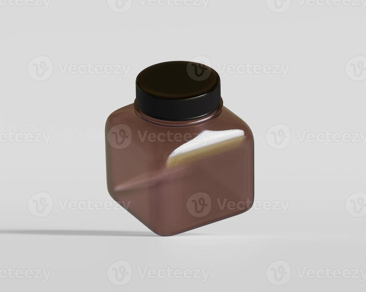 Square pill or supplement bottle brown color and black cap on white background photo
