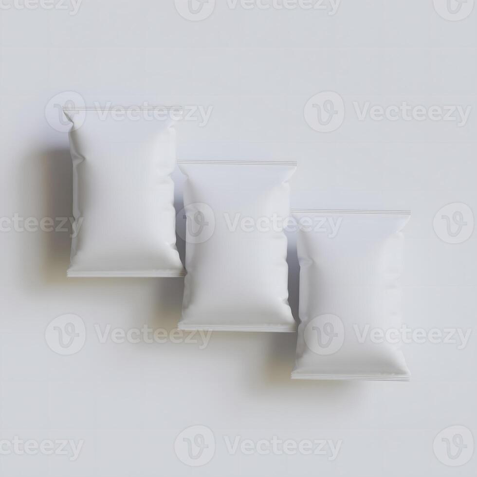 Snack pouch packaging white color on gray background for mockup collection photo