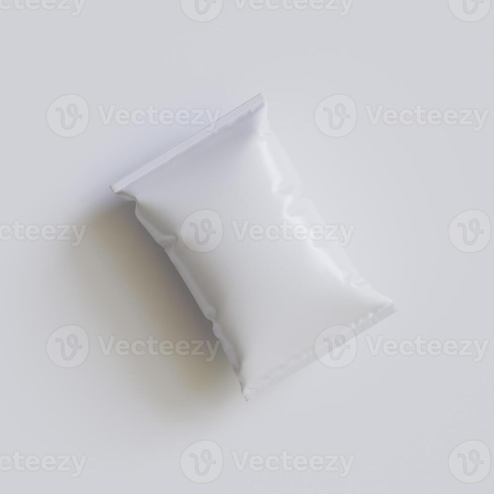 Snack pouch packaging white color on gray background for mockup collection photo