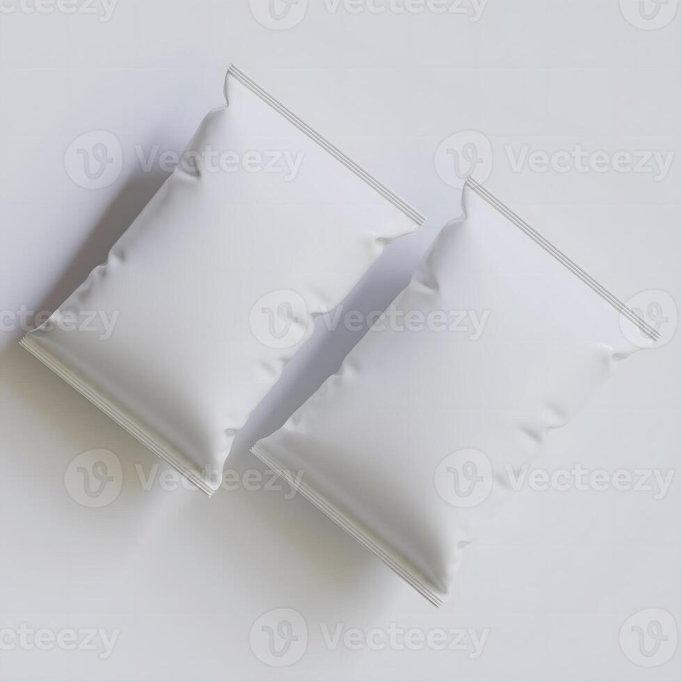 Snack pouch packaging white color on gray background for mockup collection photo
