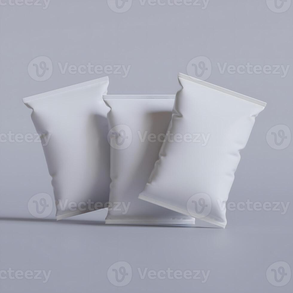 Snack pouch packaging white color on gray background for mockup collection photo
