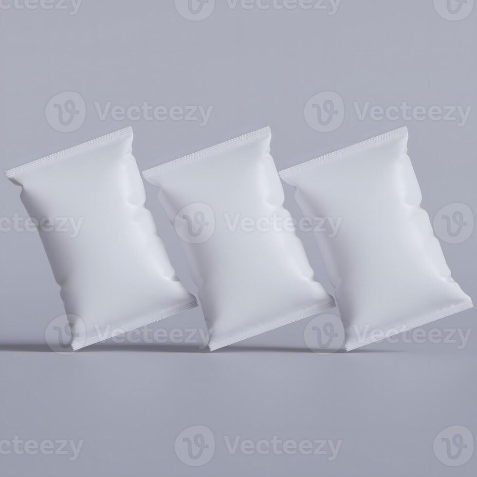Snack pouch packaging white color on gray background for mockup collection photo