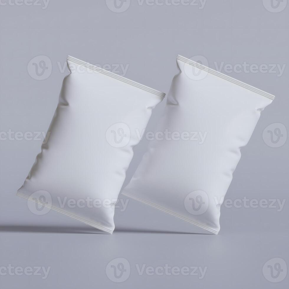 Snack pouch packaging white color on gray background for mockup collection photo