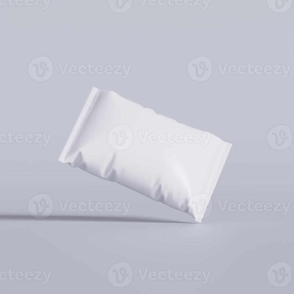 Snack pouch packaging white color on gray background for mockup collection photo