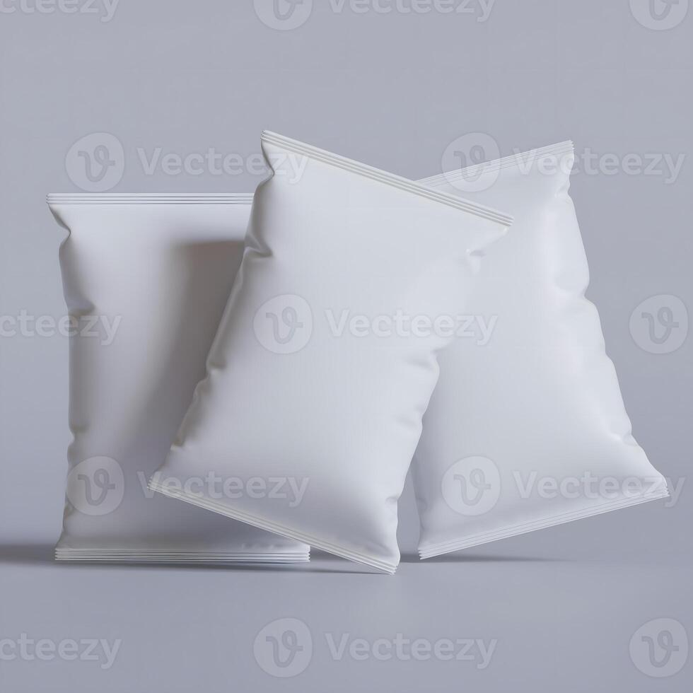 Snack pouch packaging white color on gray background for mockup collection photo