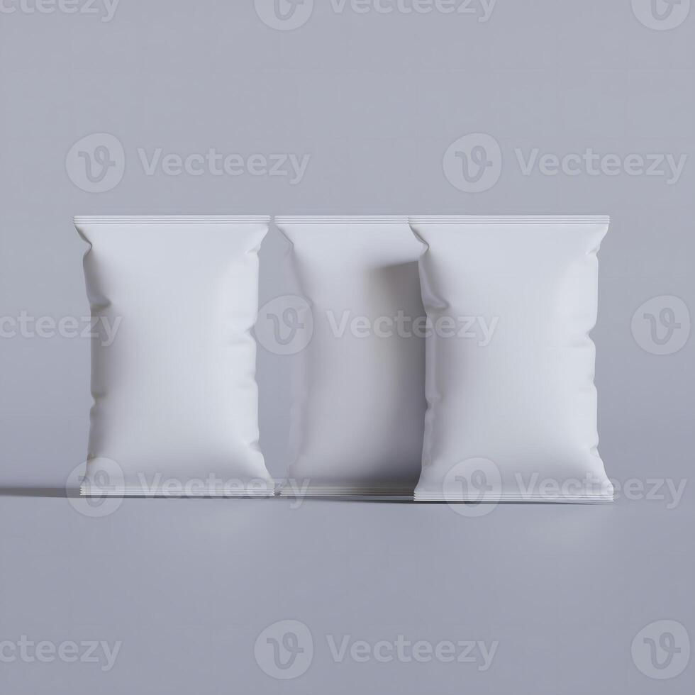 Snack pouch packaging white color on gray background for mockup collection photo