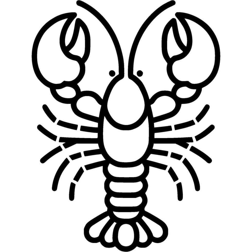 Lobster claws and body outlined doodle icon. Seafood delicacy. Simple minimalistic symbol in black on white background vector