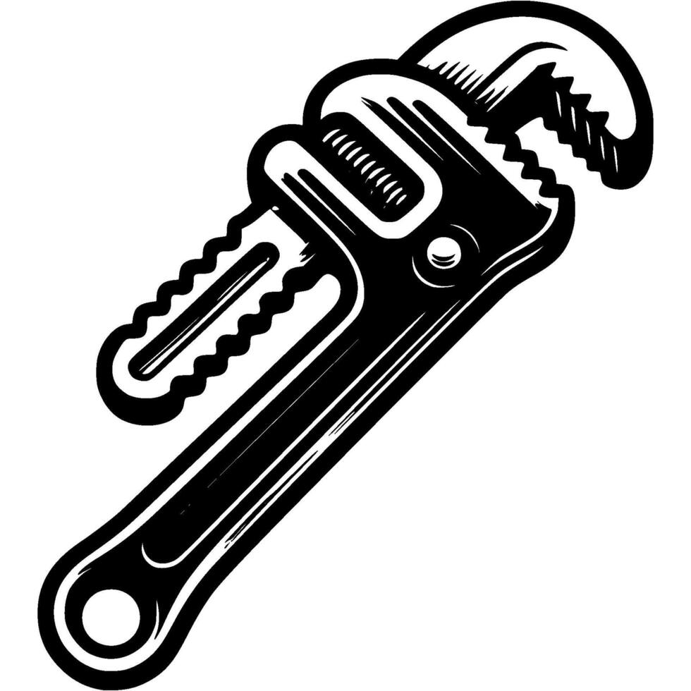 Plumbing adjustable wrench in monochrome. Hardware technical service support. Simple minimalistic in black ink drawing on white background vector