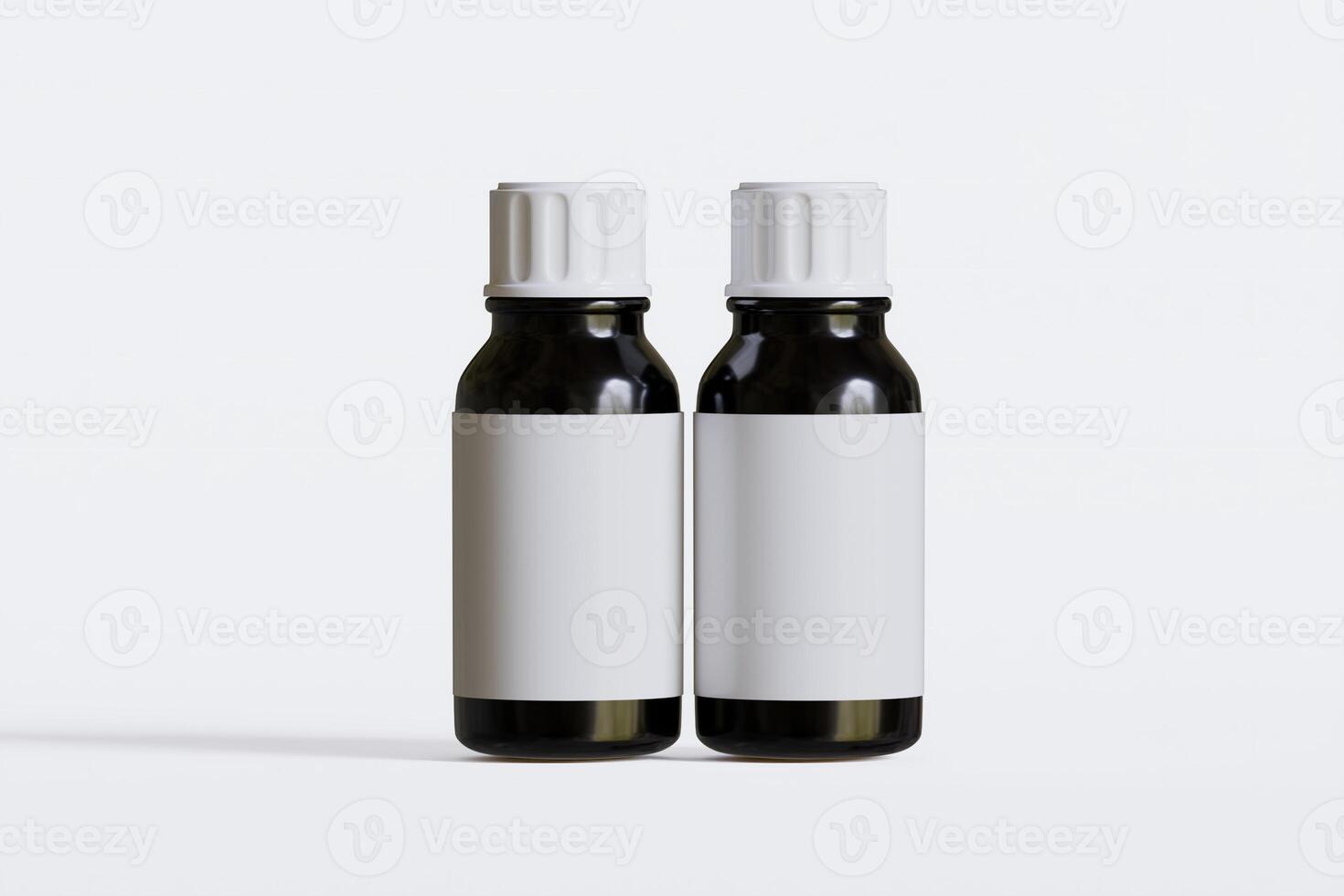 Packaging bottle black color and white blank label for medicine, pill or supplement, cosmetic, chemical and etc on white background photo