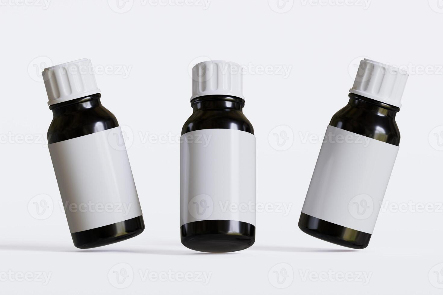 Packaging bottle black color and white blank label for medicine, pill or supplement, cosmetic, chemical and etc on white background photo