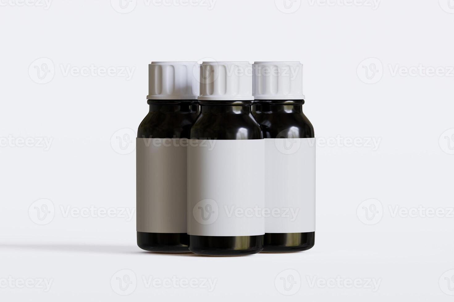 Packaging bottle black color and white blank label for medicine, pill or supplement, cosmetic, chemical and etc on white background photo