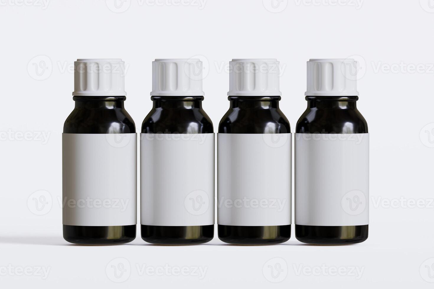 Packaging bottle black color and white blank label for medicine, pill or supplement, cosmetic, chemical and etc on white background photo