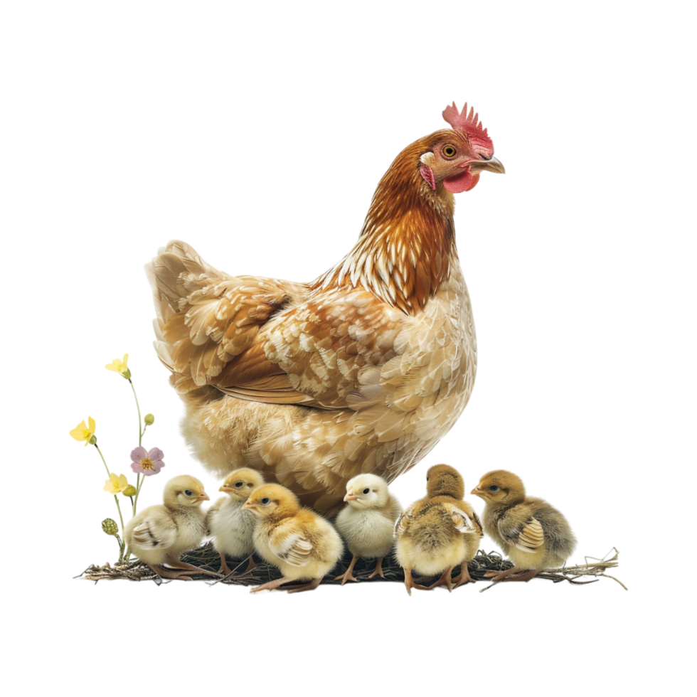Hen with Chicks on Transparent Background png
