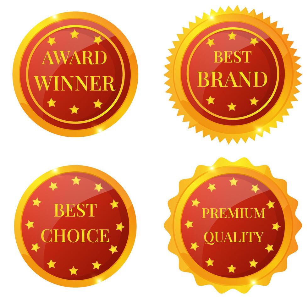Gold award medal labels set vector