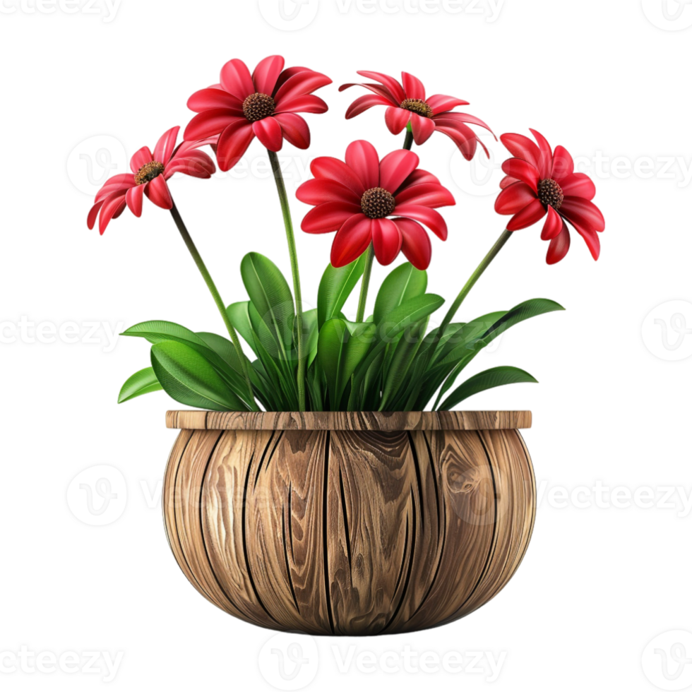 Colorful Flower in Pot on Transparent Background png